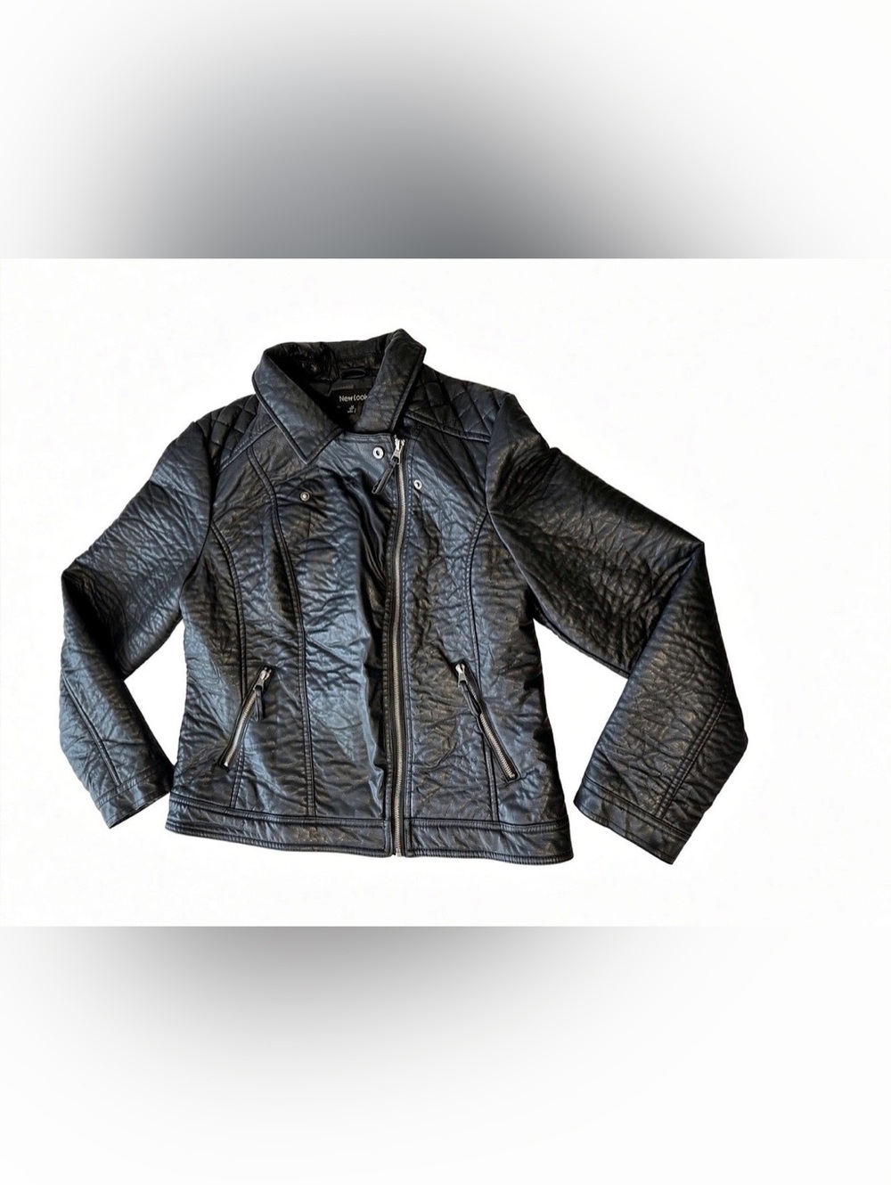 New Look Size XL Black Soft Faux Leather Moto Jacket Quilted Shoulde